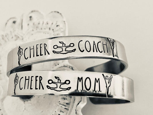 Cheer mom bracelet cheer coach gift Pom Pom Coach gift I love cheer leading cheer cuff hand stamped cheer bracelet