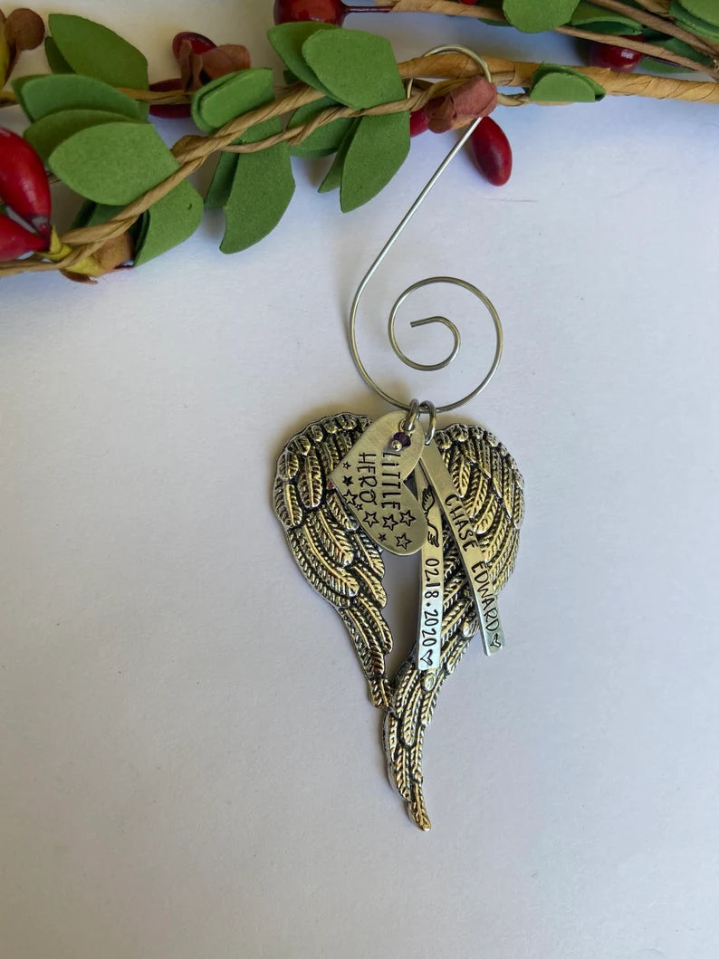 Little Hero • Angel wing donor ornament • Donor baby • Mommy of an Angel • loss of a loved one • christmas in heaven • memorial ornament