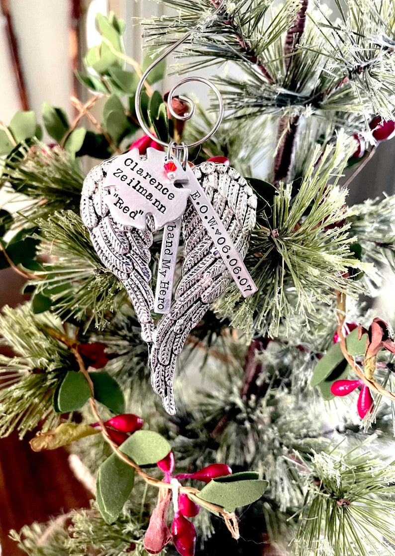 Firefighter EOW memorial ornament my hero angel wing ornament loss of a fireman christmas in heaven end of watch memorial ornament