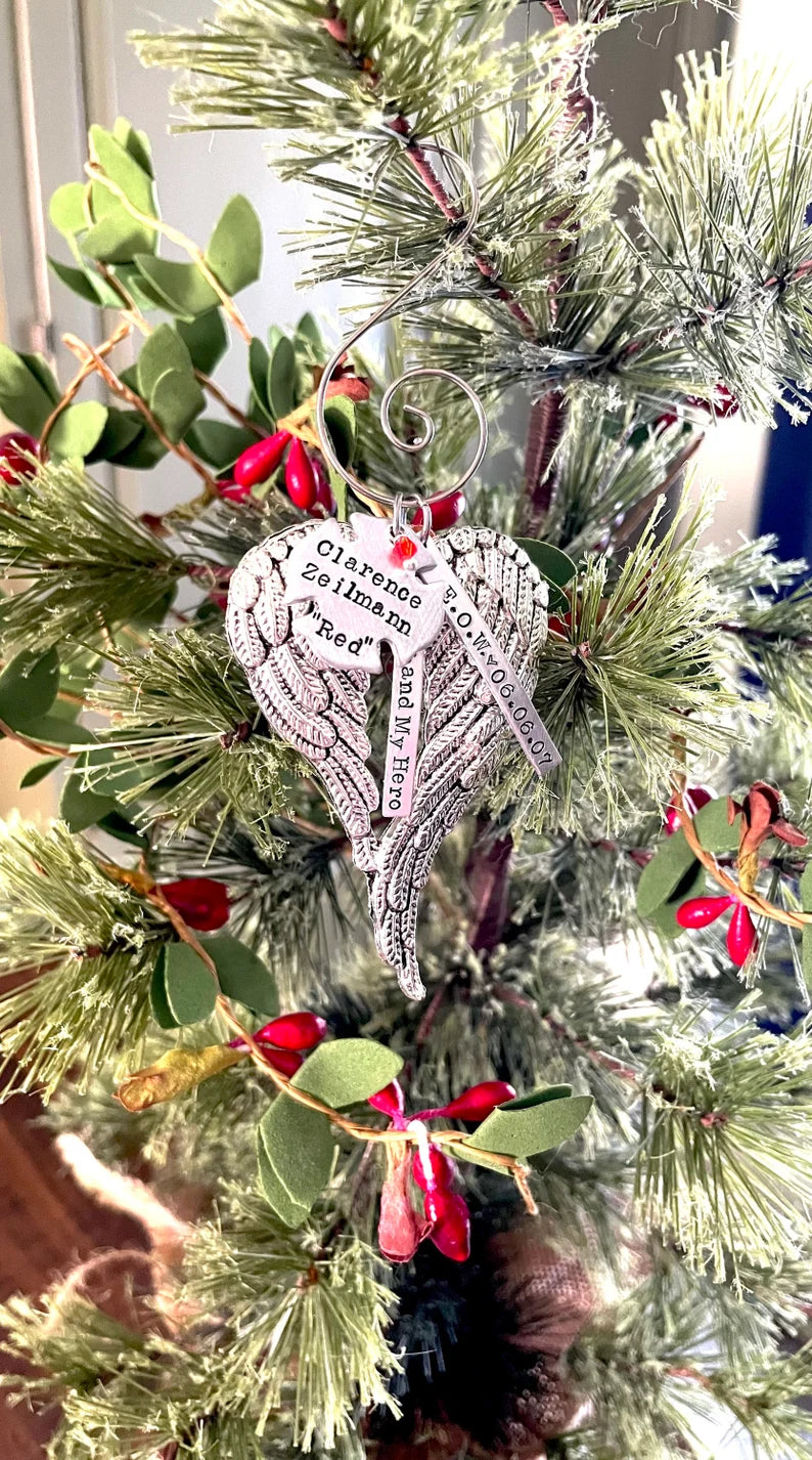 Firefighter EOW memorial ornament my hero angel wing ornament loss of a fireman christmas in heaven end of watch memorial ornament