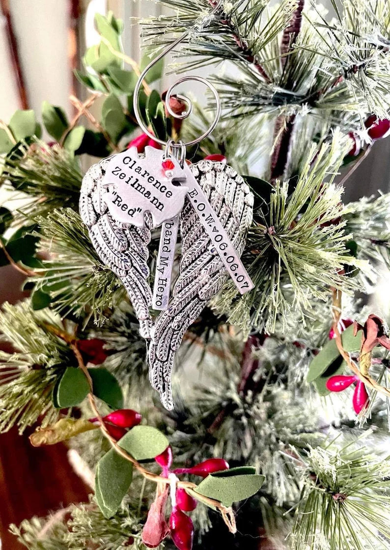 Firefighter EOW memorial ornament my hero angel wing ornament loss of a fireman christmas in heaven end of watch memorial ornament