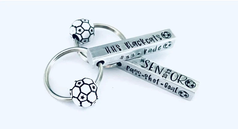 Personalized soccer Senior key chain senior 2024 soccer gift hand stamped metal key ring high school senior gift personalized Senior gift