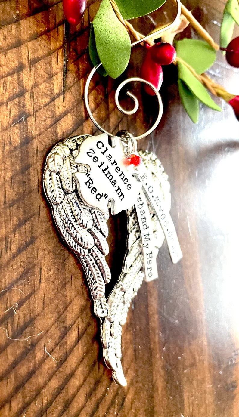 Firefighter EOW memorial ornament my hero angel wing ornament loss of a fireman christmas in heaven end of watch memorial ornament