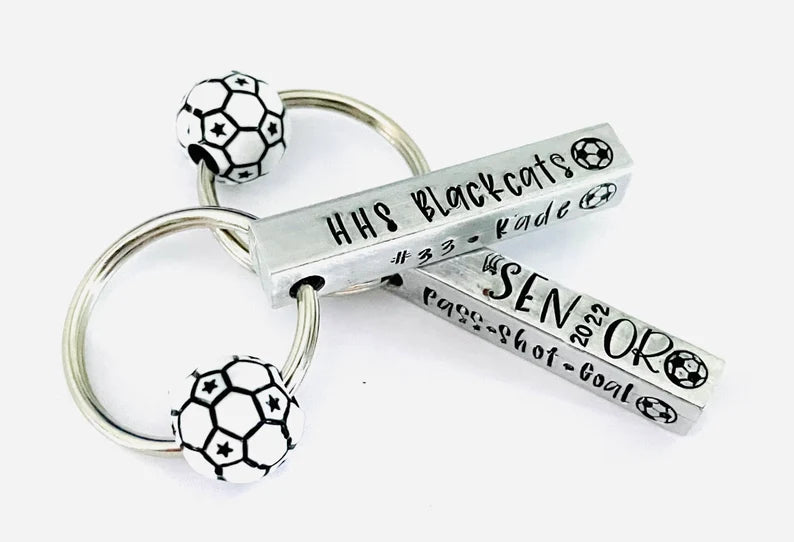 Personalized soccer Senior key chain senior 2024 soccer gift hand stamped metal key ring high school senior gift personalized Senior gift