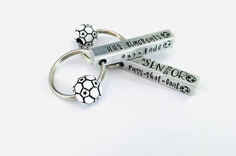 Personalized soccer Senior key chain senior 2024 soccer gift hand stamped metal key ring high school senior gift personalized Senior gift