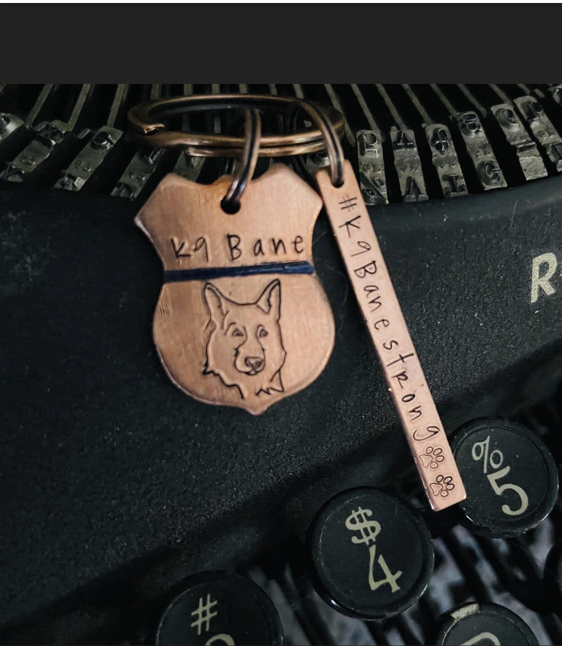 K9 Bane copper key chain retired K9 Bane Hero Foundation working dogs fund raiser