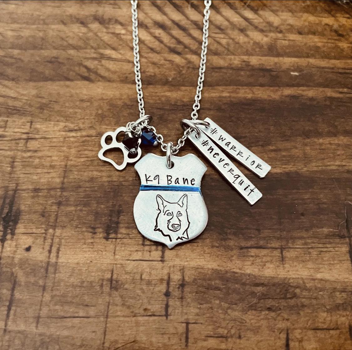 K9 Bane Police shield hand stamped necklace