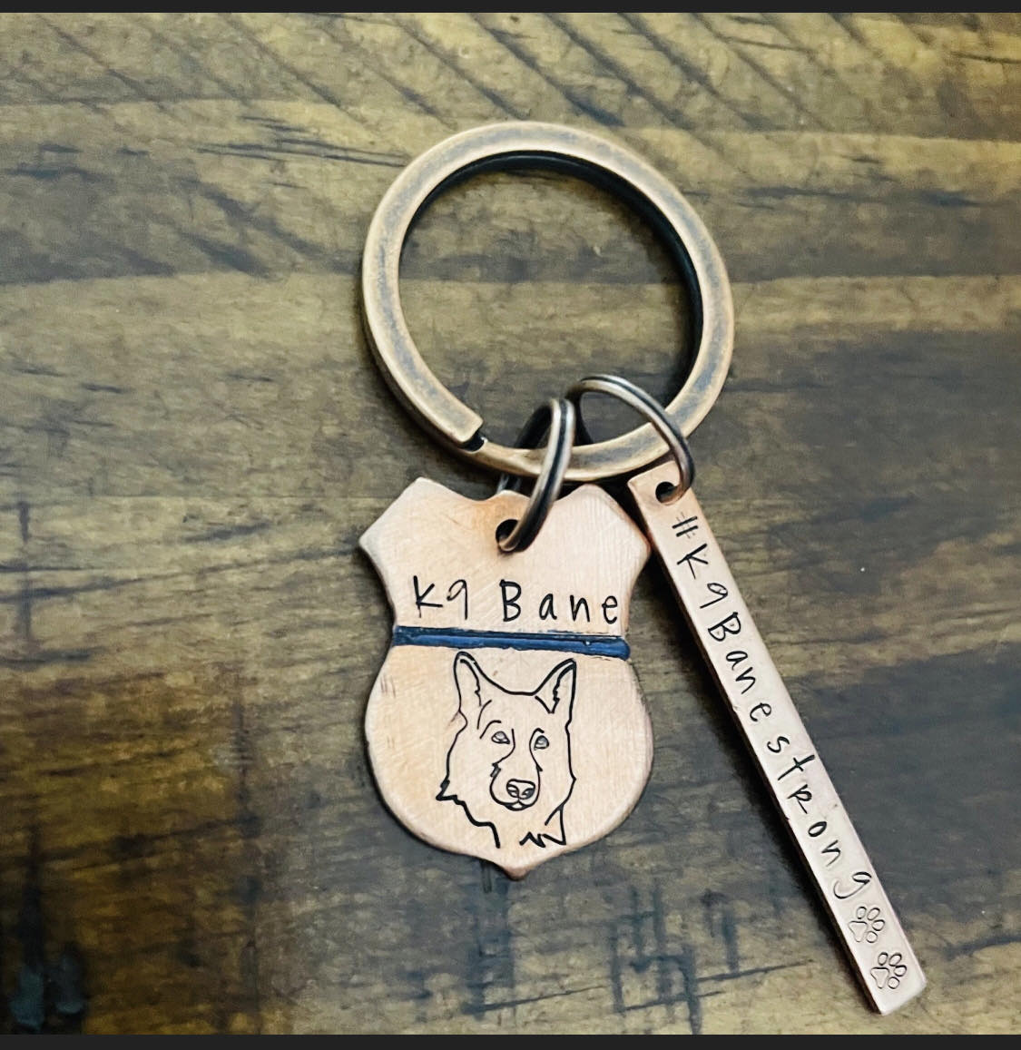 K9 Bane copper key chain retired K9 Bane Hero Foundation working dogs fund raiser