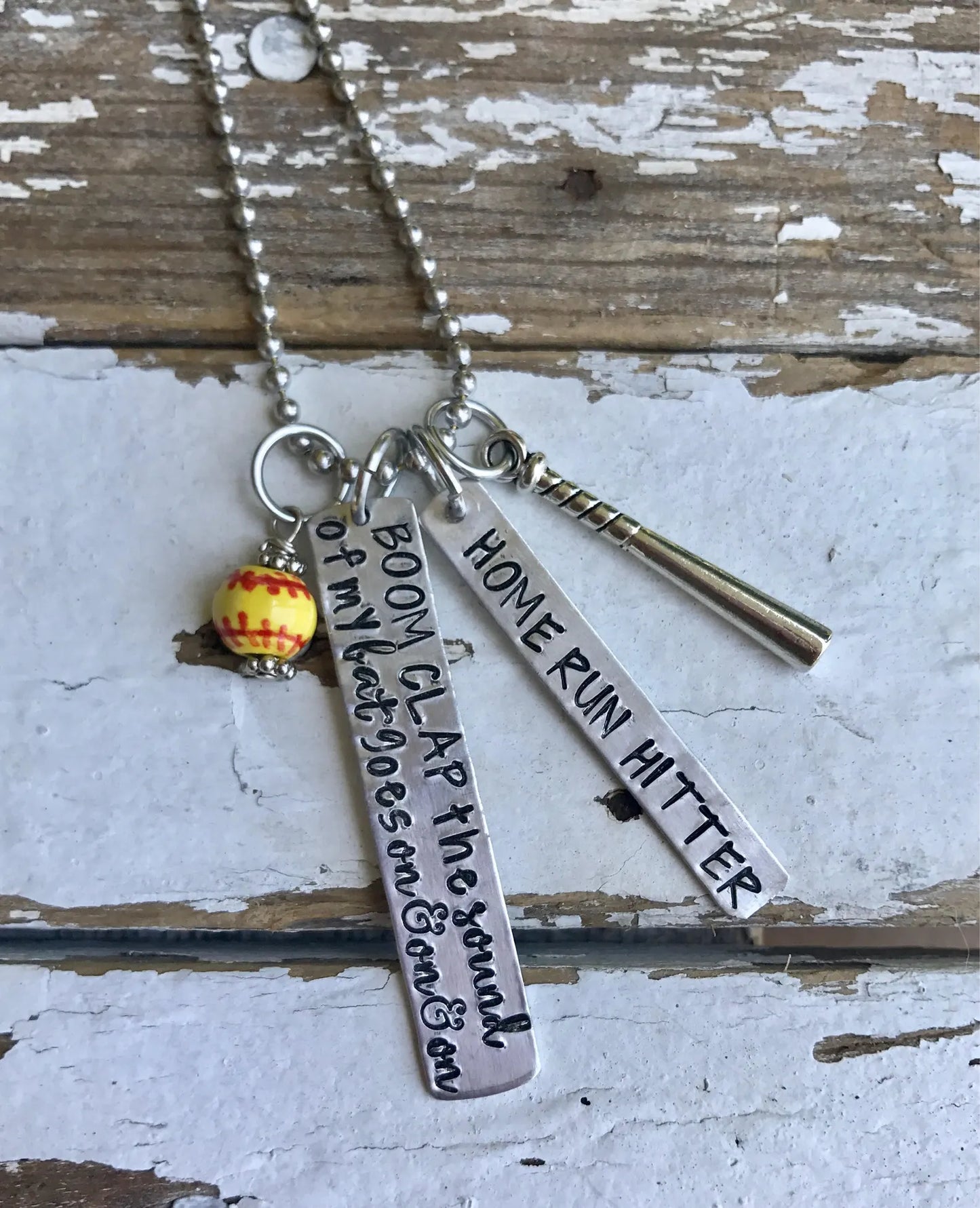 Homerun hitter, necklace • softball necklace • hand stamped • softball charms • power hitter • softball jewelry •bat• softball • home run