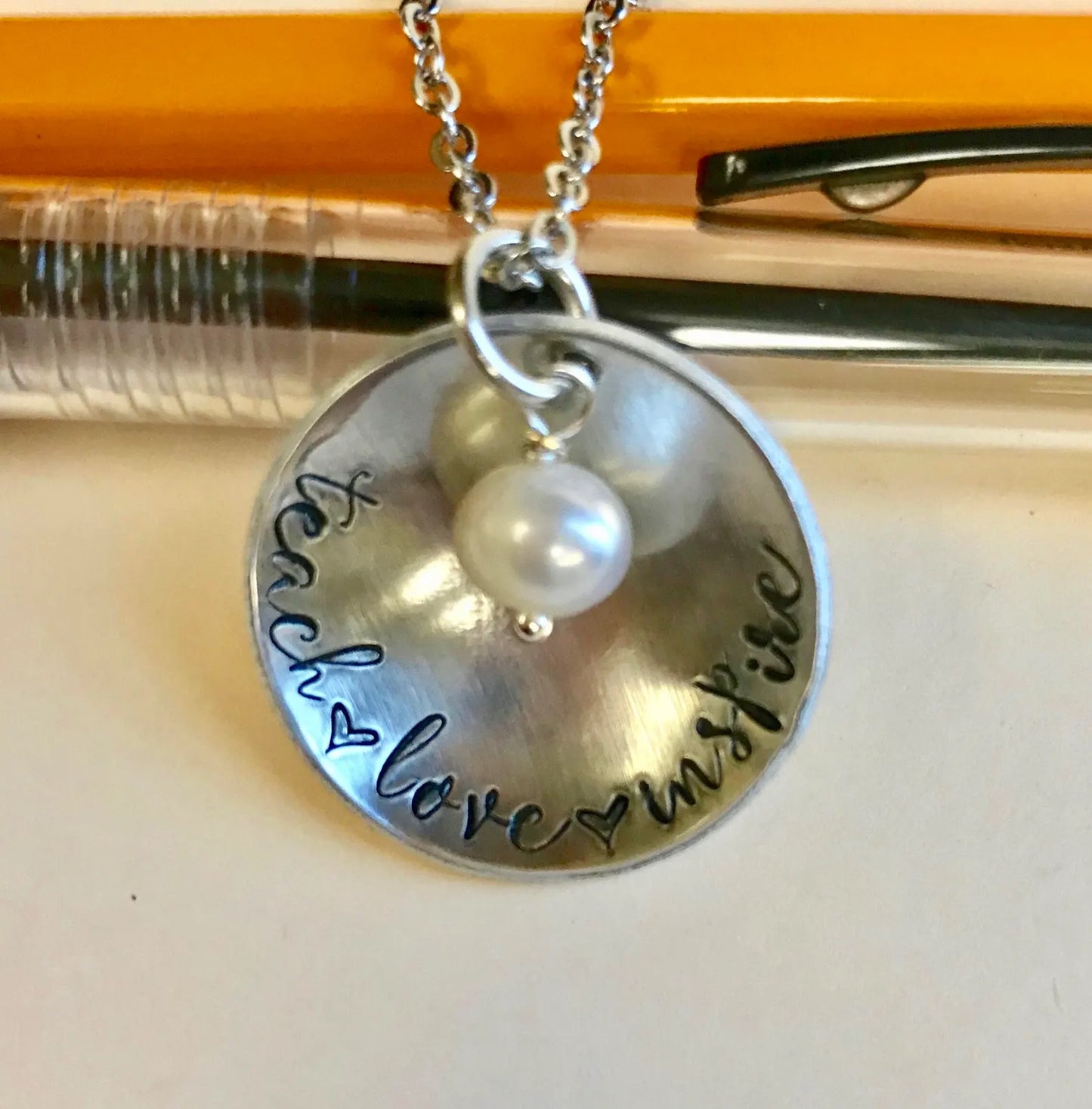 Teacher gift Teach Love Inspire Teacher necklace End of school year Preschool teacher gift Personalized teacher jewelry