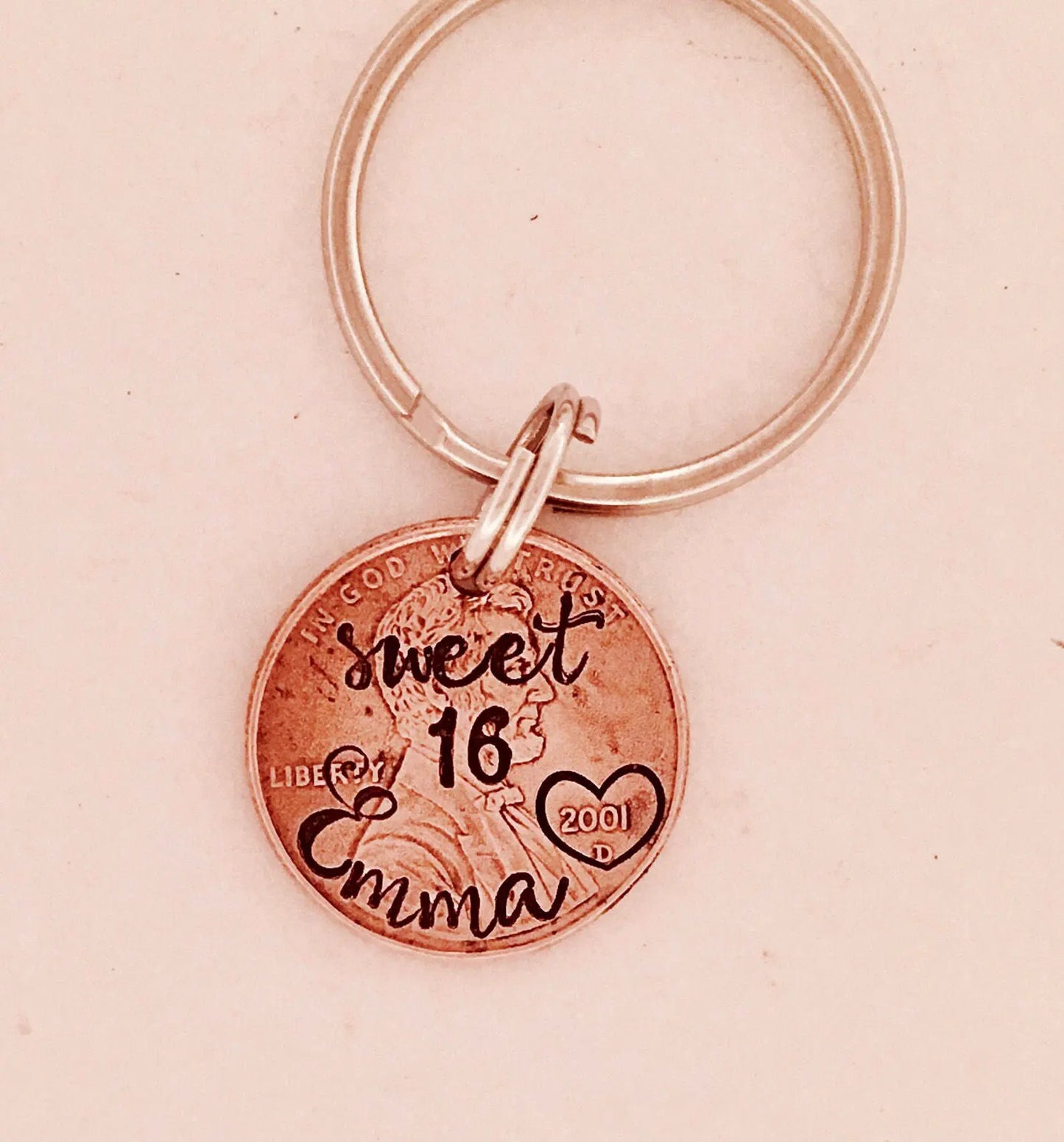 Sweet 16 key ring • Penny • personalized penny • Penny key ring • new driver • 16th birthday • license • Birthday gift