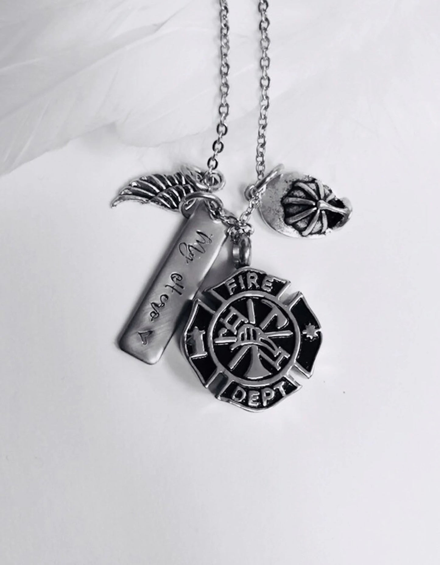 Fallen firefighter Fireman urn pendant firemen memorial necklace fireman ashes necklace Fallen Hero hand stamped urn Maltese cross