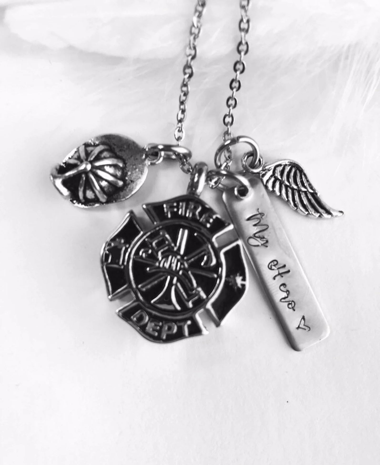 Fallen firefighter Fireman urn pendant firemen memorial necklace fireman ashes necklace Fallen Hero hand stamped urn Maltese cross