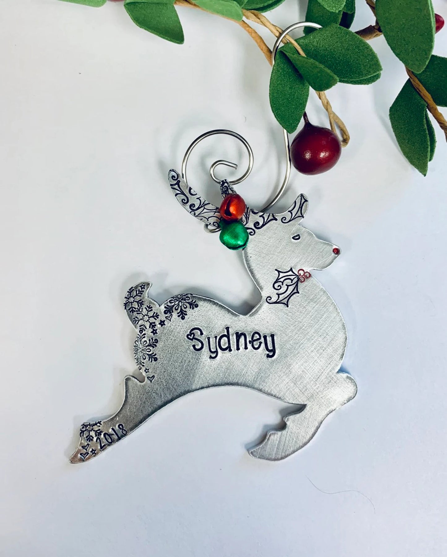 red nose reindeer ornament hand stamped metal reindeer ornament • personalized • kid names • Christmas ornament 2023