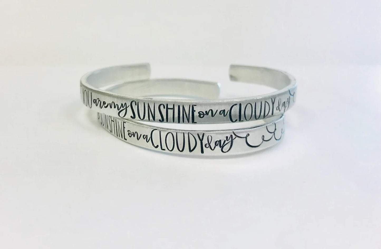 You are my sunshine on a cloudy day hand stamped best friend positvity sobriety depression my only sunshine jewelry lupus bracelet cuff