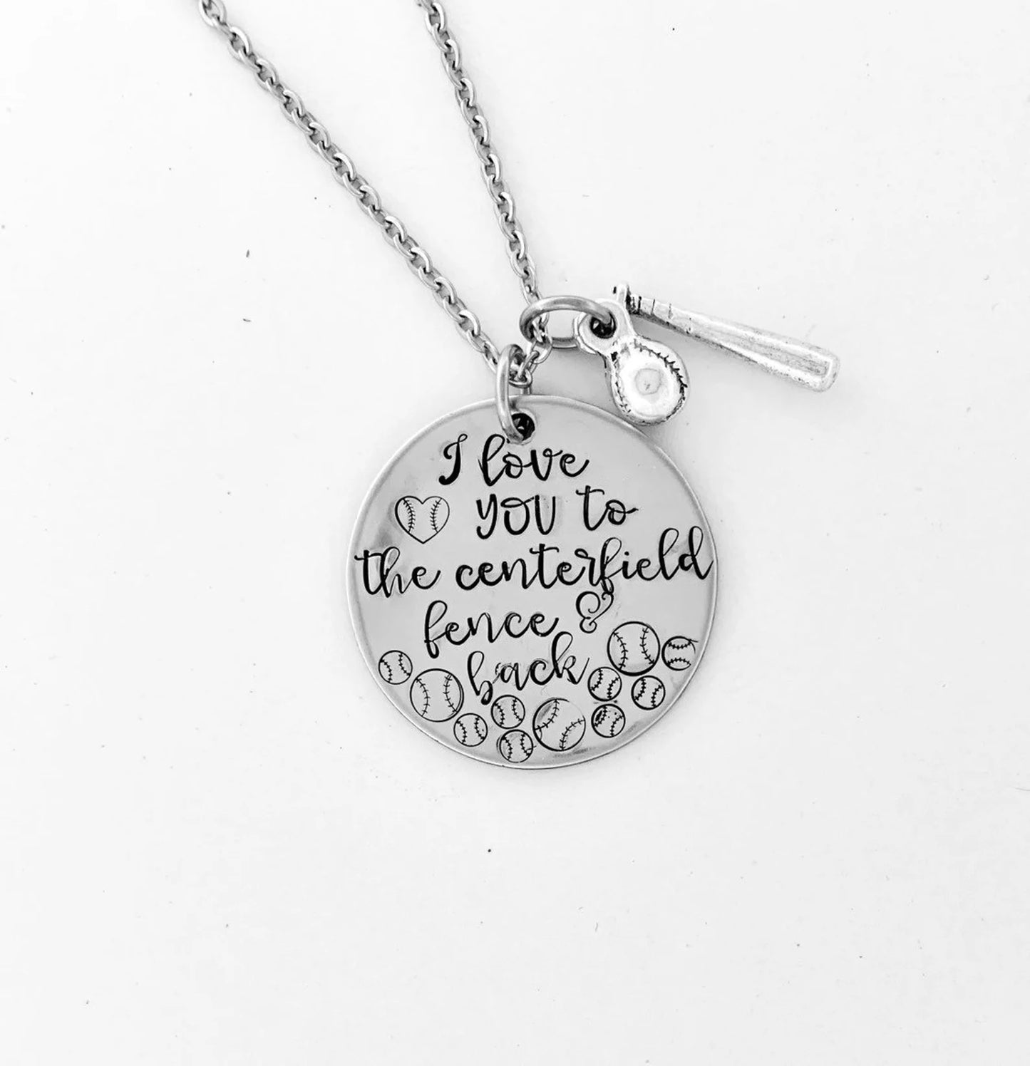 Love you to centerfield fence hand stamped stainless softball necklace softball gift softball team jewelry softball pitcher catcher