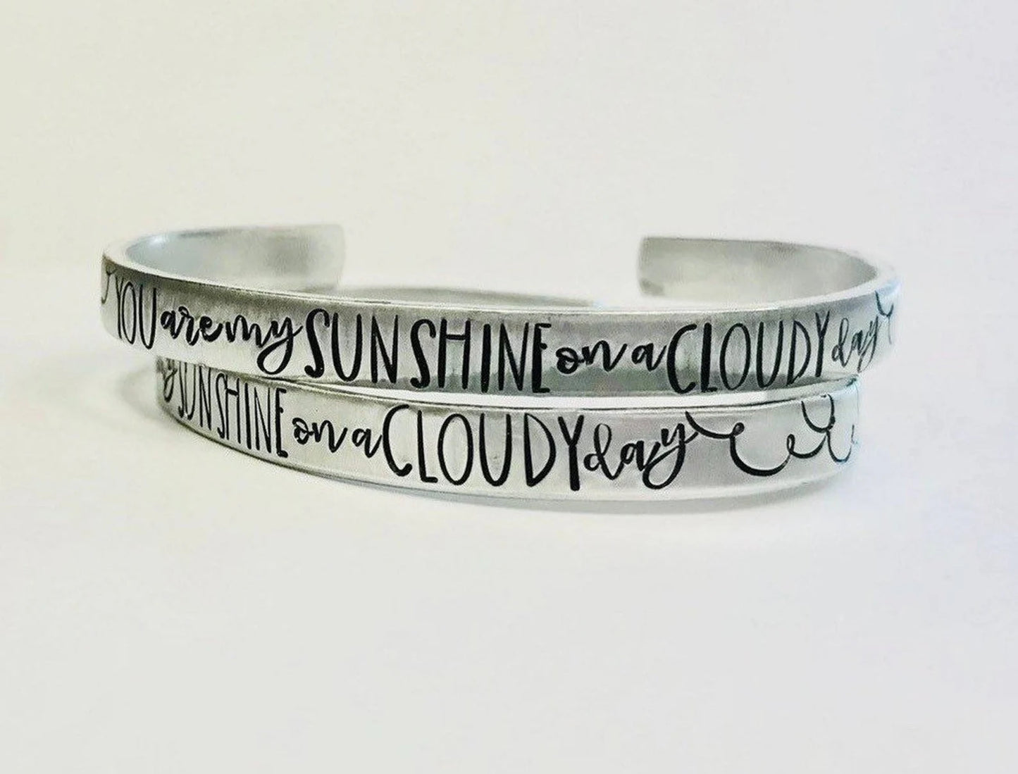 You are my sunshine on a cloudy day hand stamped best friend positvity sobriety depression my only sunshine jewelry lupus bracelet cuff