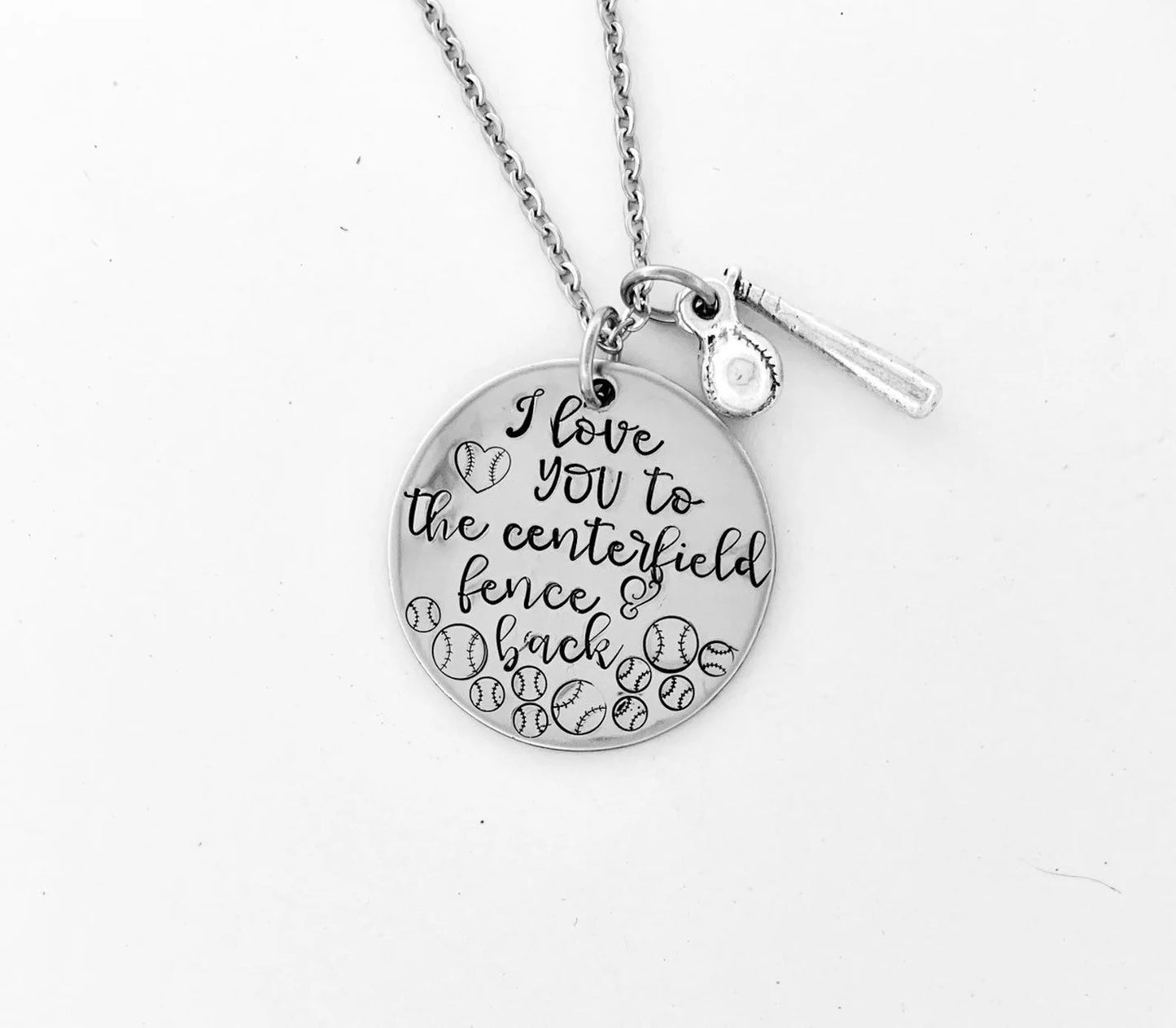 Love you to centerfield fence hand stamped stainless softball necklace softball gift softball team jewelry softball pitcher catcher