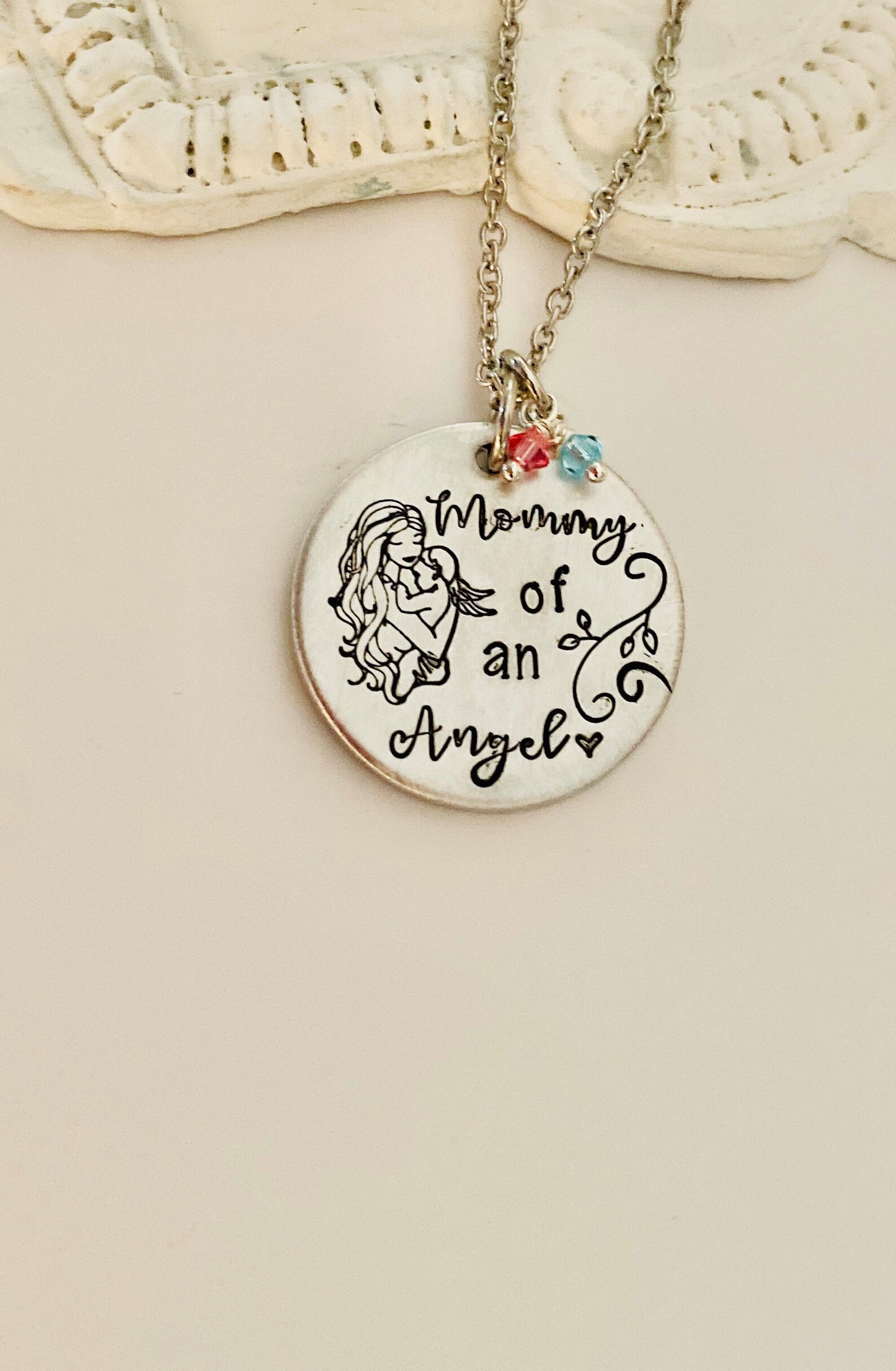 Mommy of an Angel necklace born into heaven Angel baby gift child loss memorial jewelry miscarriage grandma of an angel