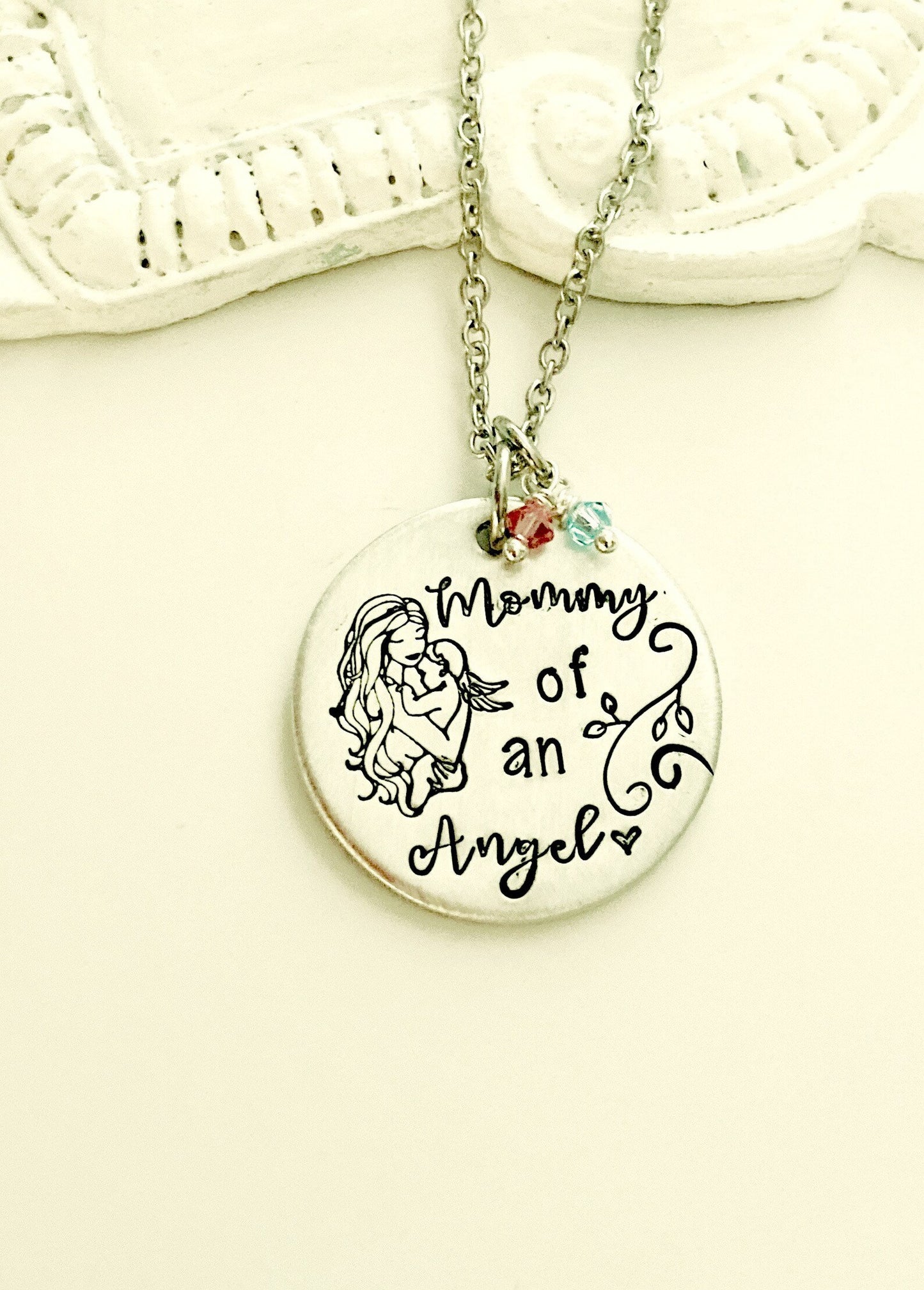 Mommy of an Angel necklace born into heaven Angel baby gift child loss memorial jewelry miscarriage grandma of an angel