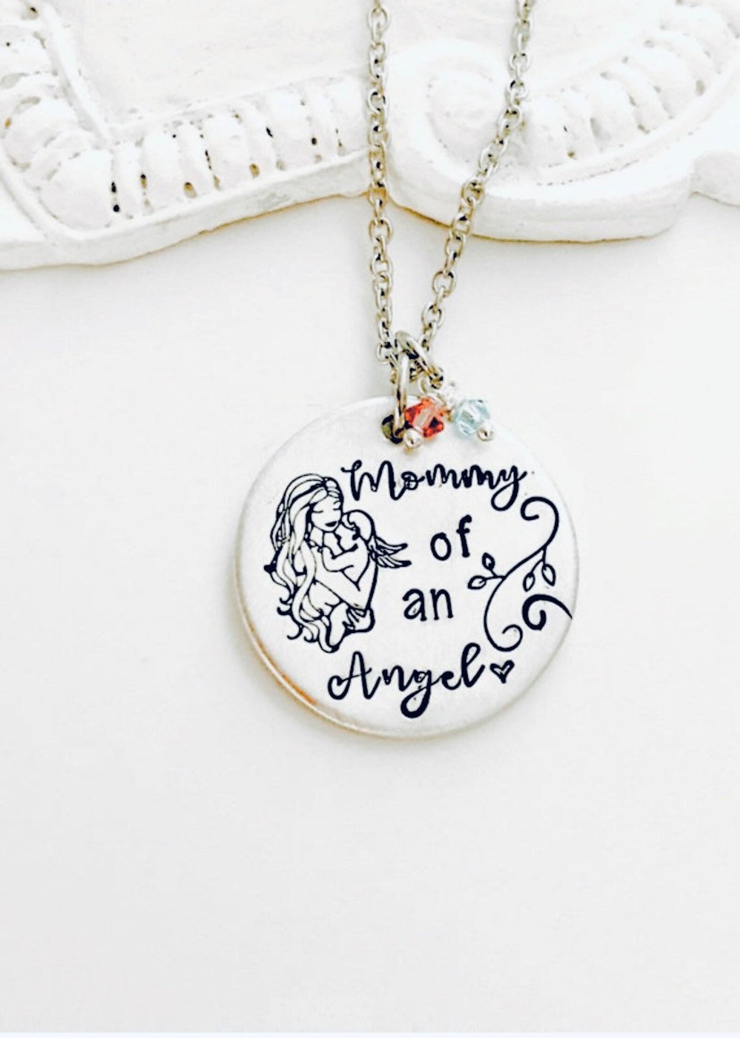 Mommy of an Angel necklace born into heaven Angel baby gift child loss memorial jewelry miscarriage grandma of an angel