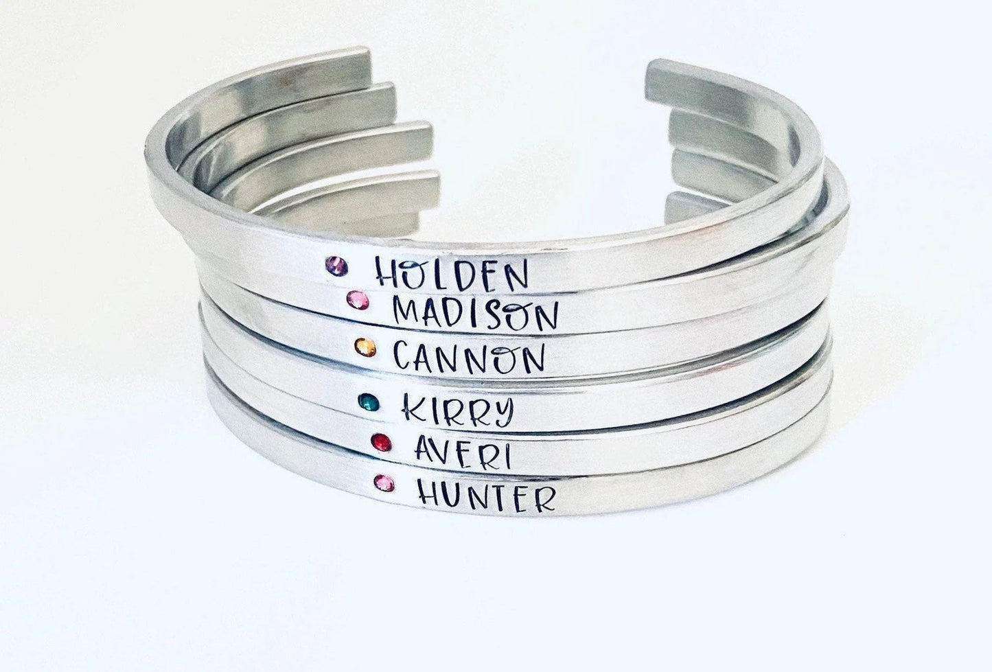 Personalized cuff bracelet kids names birthstone bracelets hand stamped skinny stacking bracelets hand stamped customized name bracelets