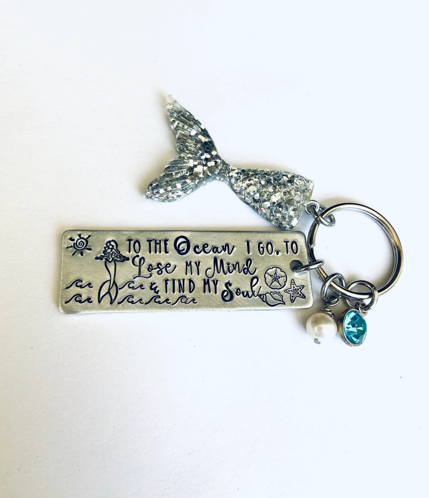 Mermaid key ring beach themed key ring salt life nautical key ring to the ocean I go to find my mind and lose my soul