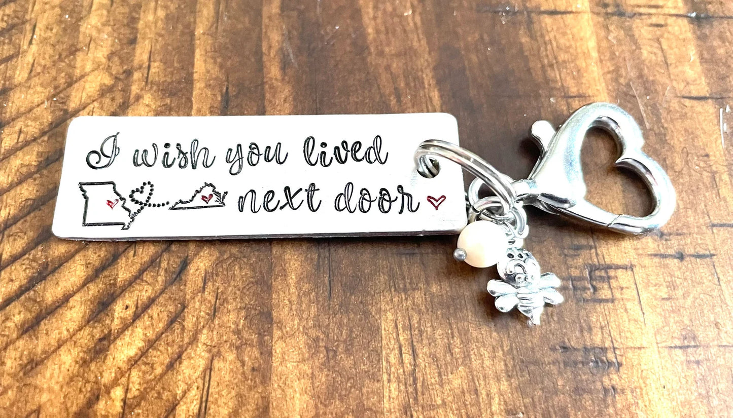 Miss you gift I wish you lived next door key chain Bestie gift long distance friends gift Friends forever long distance relationship