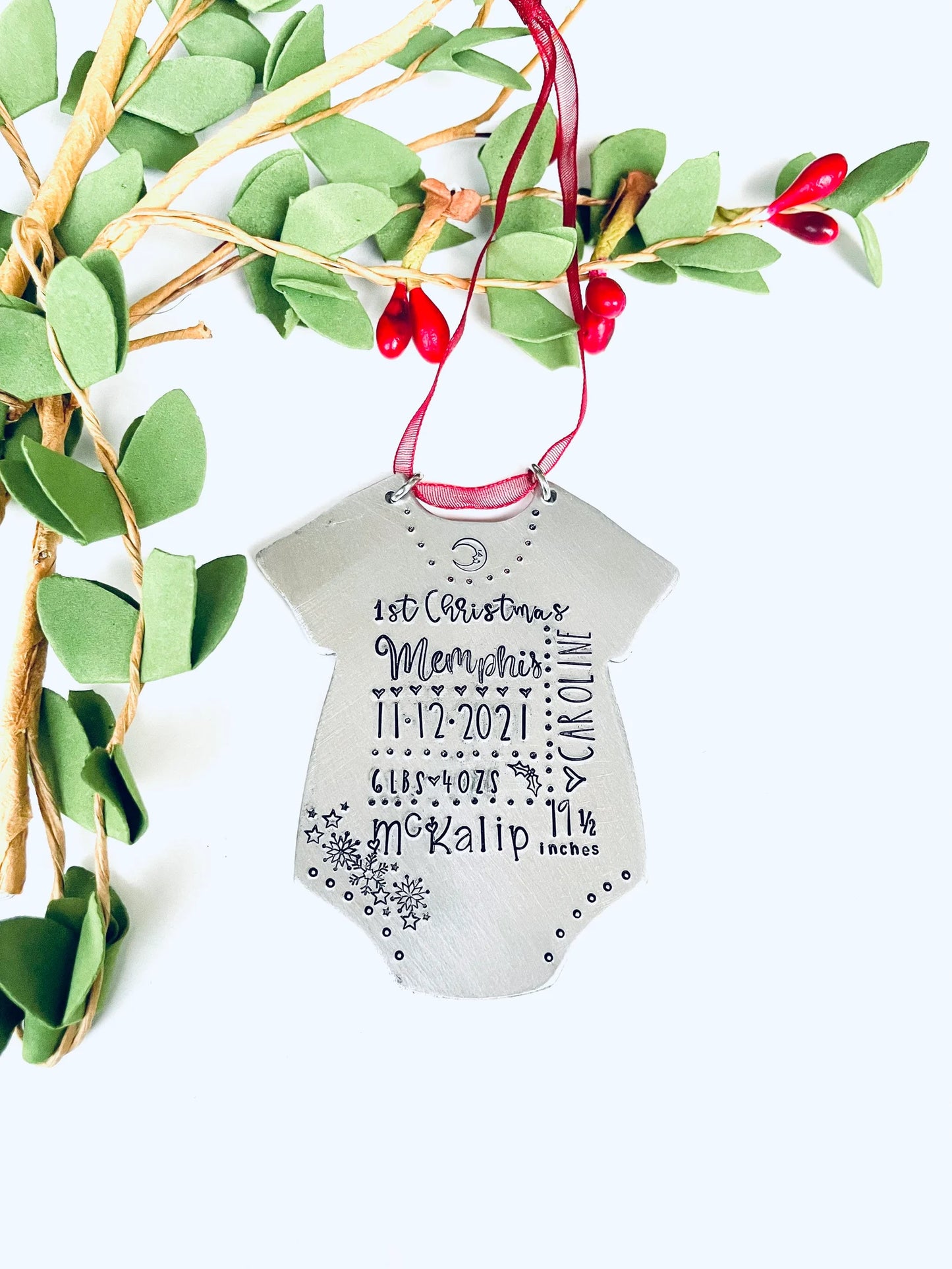 Baby's first Christmas Ornament 2021 hand stamped personalized baby stats ornament 1st baby ornament new mom gift baby shower gift new baby