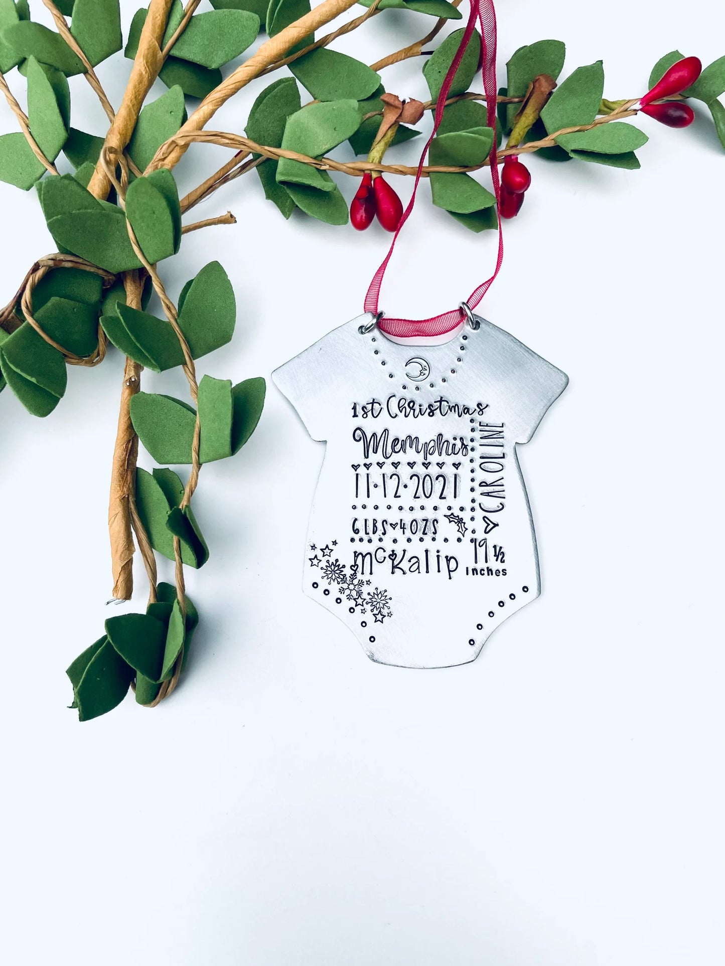 Baby's first Christmas Ornament 2021 hand stamped personalized baby stats ornament 1st baby ornament new mom gift baby shower gift new baby