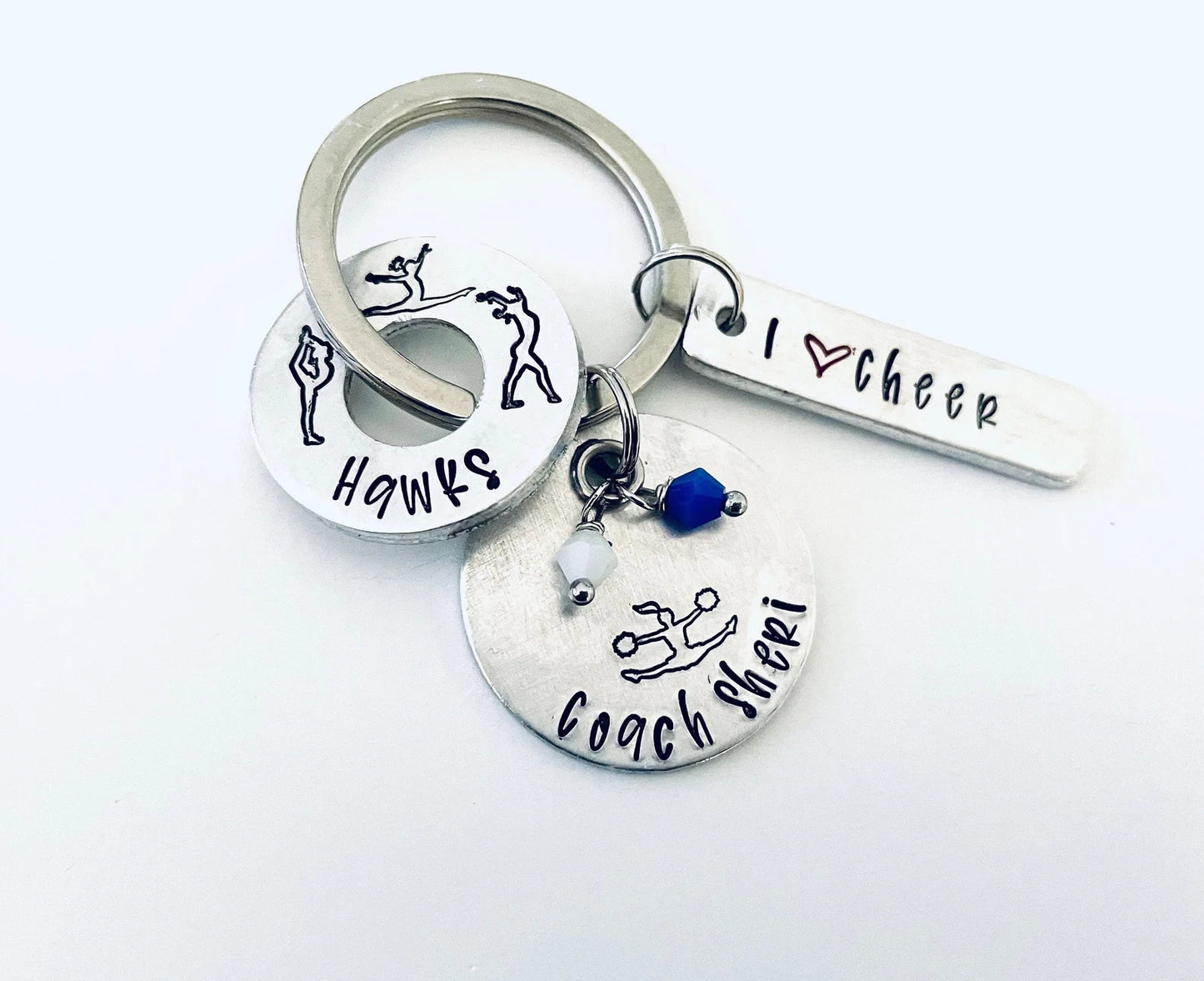 Cheer coach gift hand stamped personalized cheer coach key ring cheer team school spirit key chain cheerleading keychain cheer coaches gift