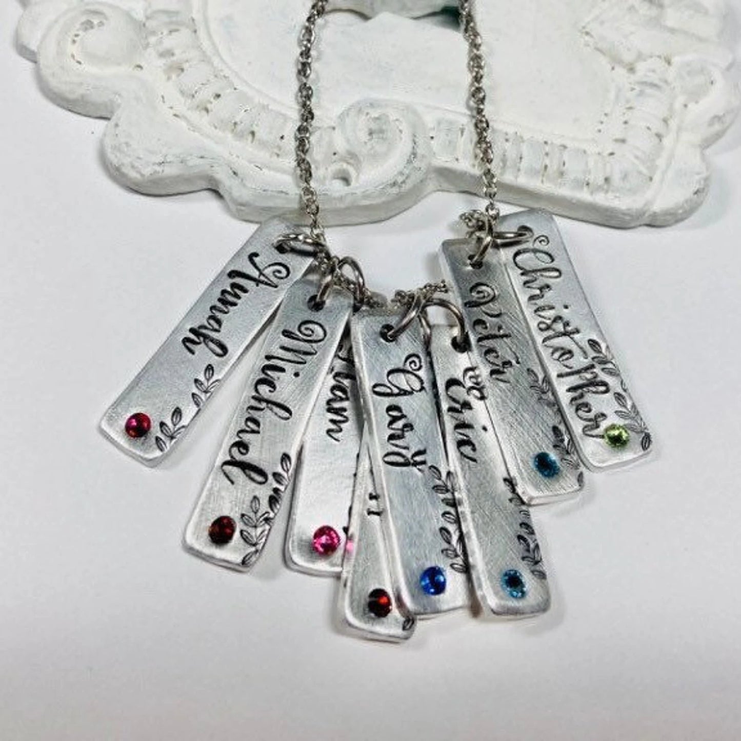 Mama necklace with birthstones hand stamped bar necklace mothers necklace kids names with birthstones personalized name necklace