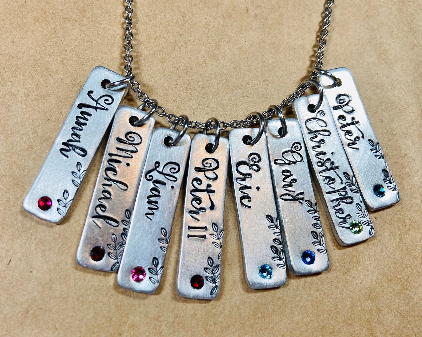 Mama necklace with birthstones hand stamped bar necklace mothers necklace kids names with birthstones personalized name necklace