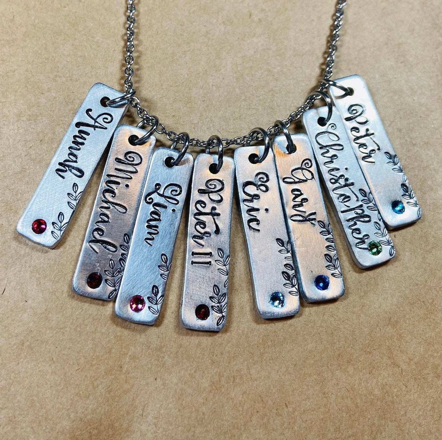 Mama necklace with birthstones hand stamped bar necklace mothers necklace kids names with birthstones personalized name necklace