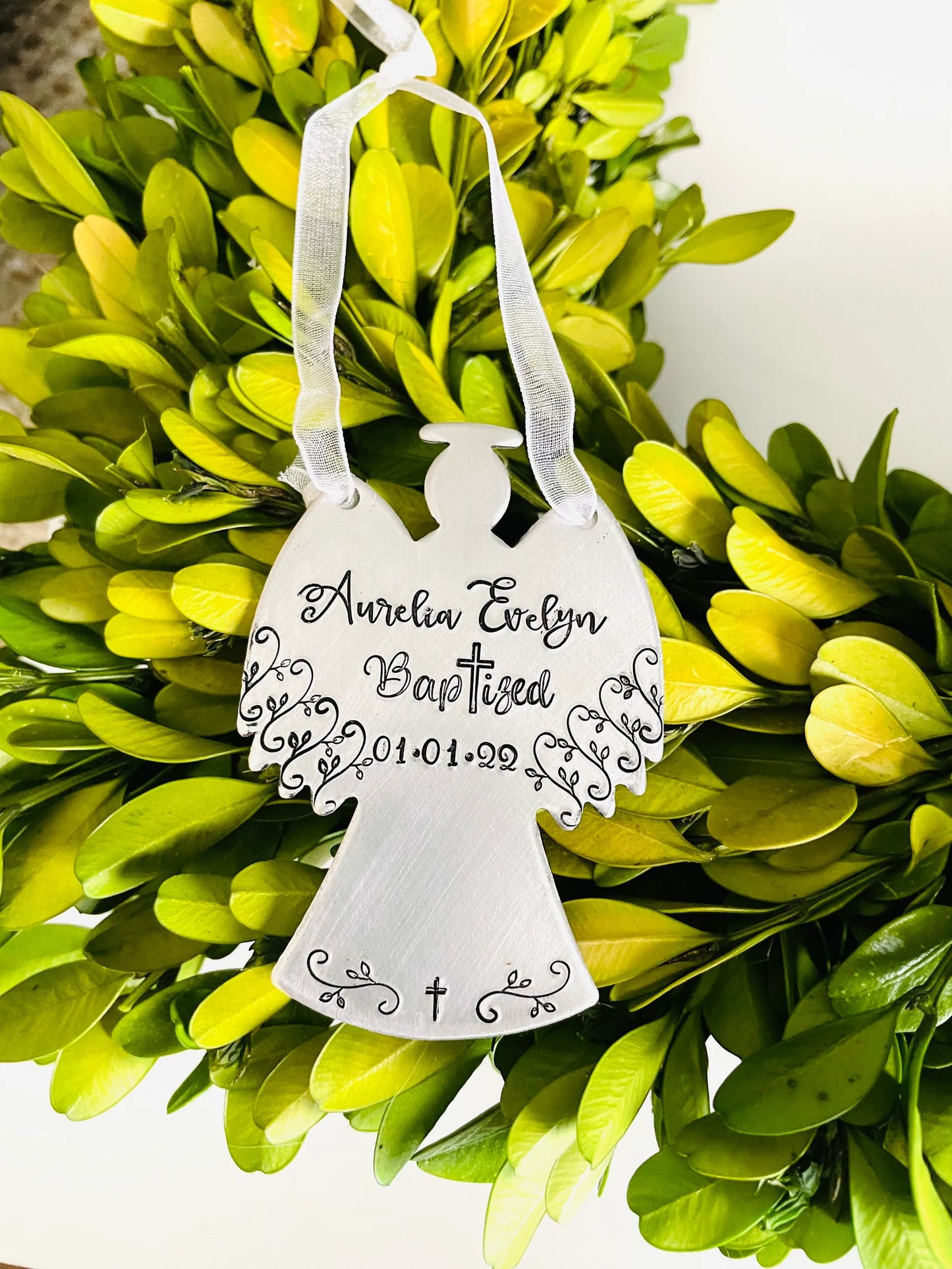 Personalized baptism gift christening gift for godchild custom hand stamped Baptism ornament religious ornament Baptism gift for godchild