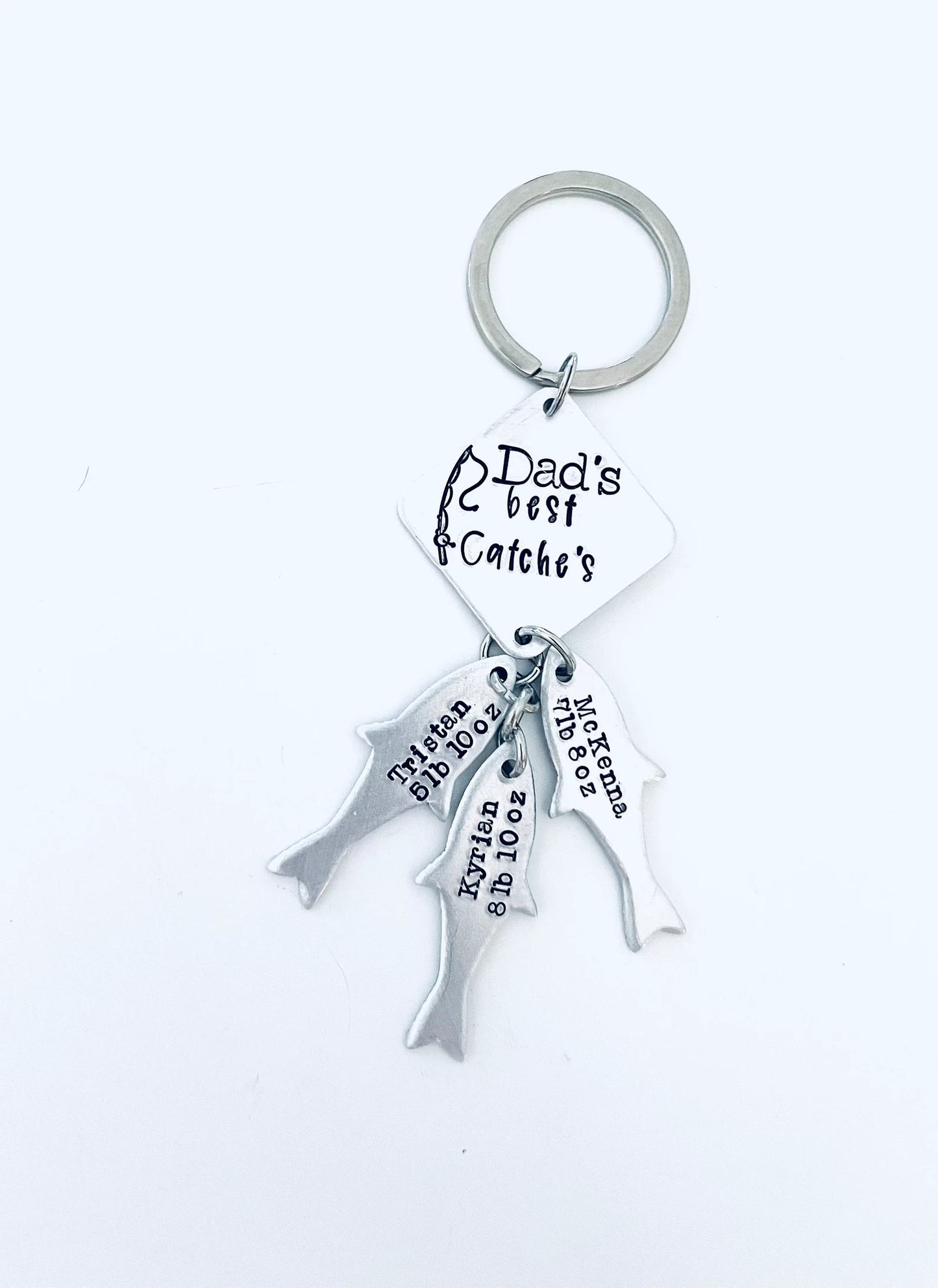 Dad’s best catches custom Father’s Day gift grandpa gift hand stamped and personalized kids names and weight fishing key chain