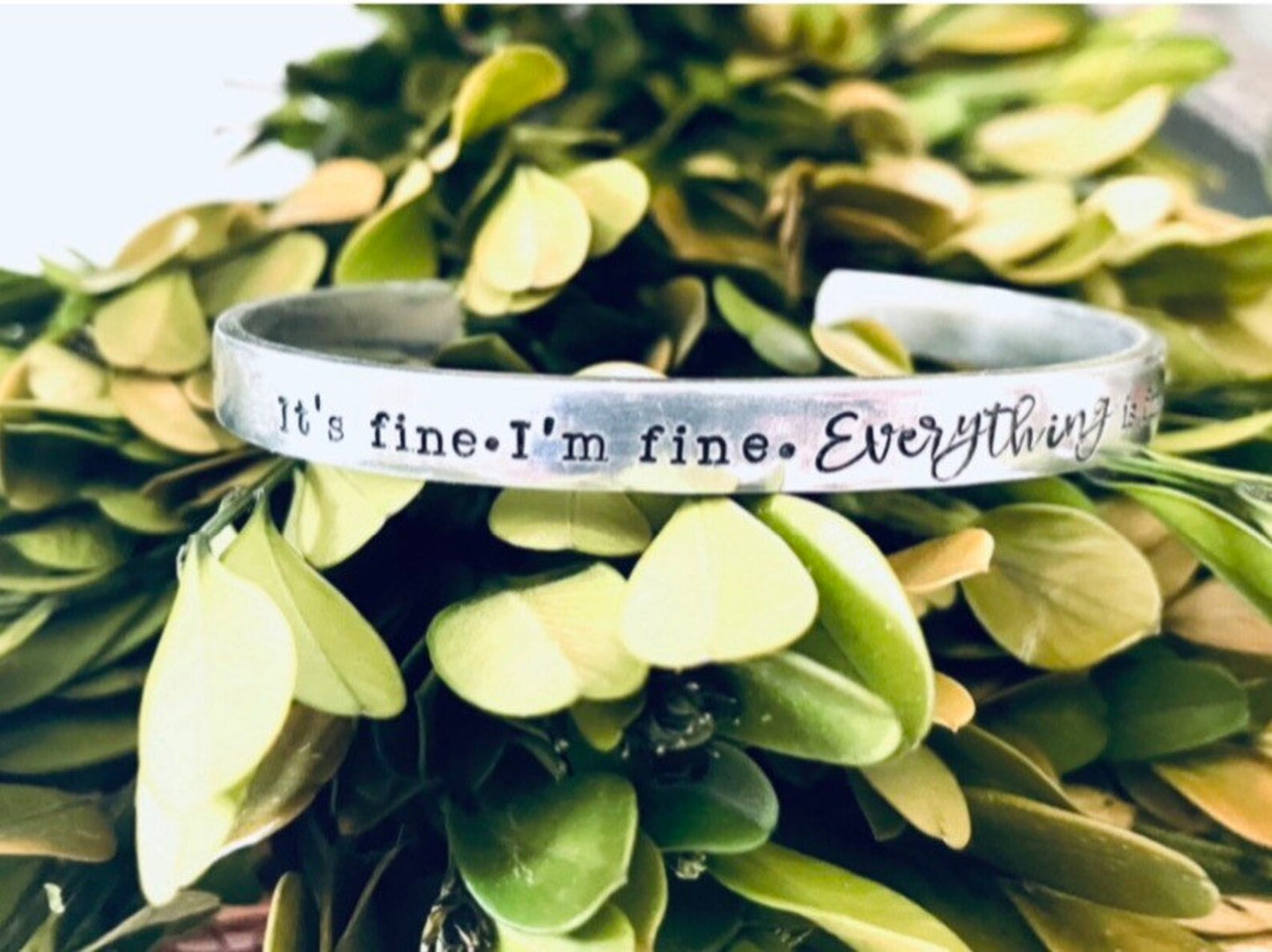 It’s fine I’m fine everything is fine hand stamped bracelet introvert gift sarcastic bracelet fun gift birthday gift for her I’m fine