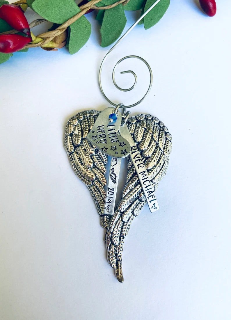 Little Hero • Angel wing donor ornament • Donor baby • Mommy of an Angel • loss of a loved one • christmas in heaven • memorial ornament