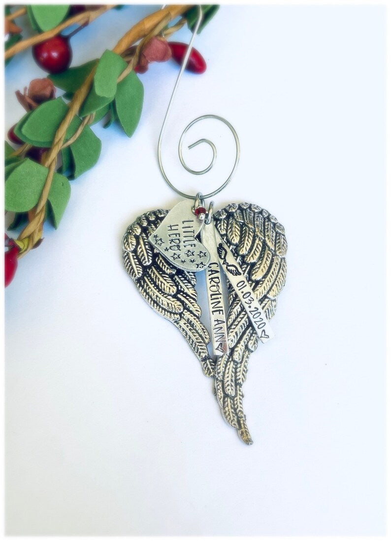 Little Hero • Angel wing donor ornament • Donor baby • Mommy of an Angel • loss of a loved one • christmas in heaven • memorial ornament