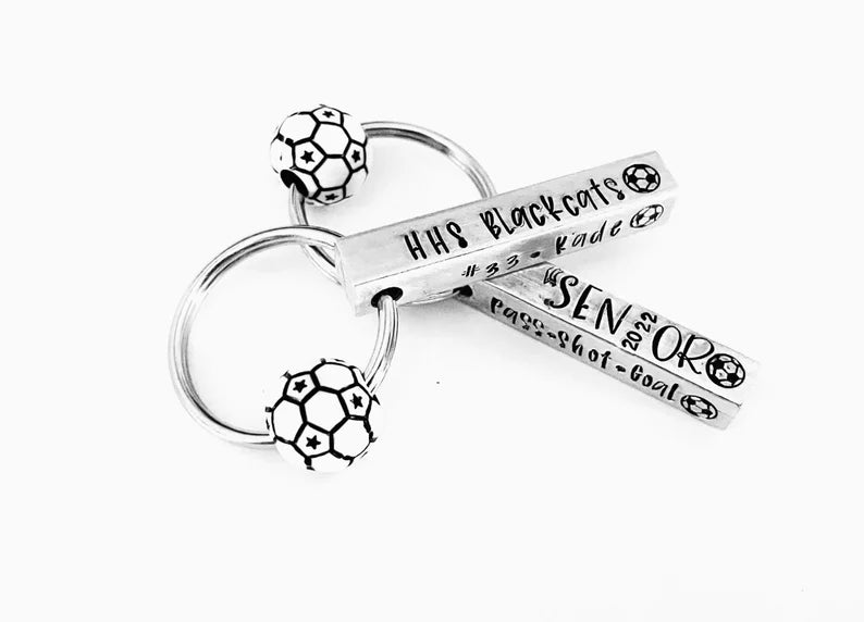 Personalized soccer Senior key chain senior 2024 soccer gift hand stamped metal key ring high school senior gift personalized Senior gift