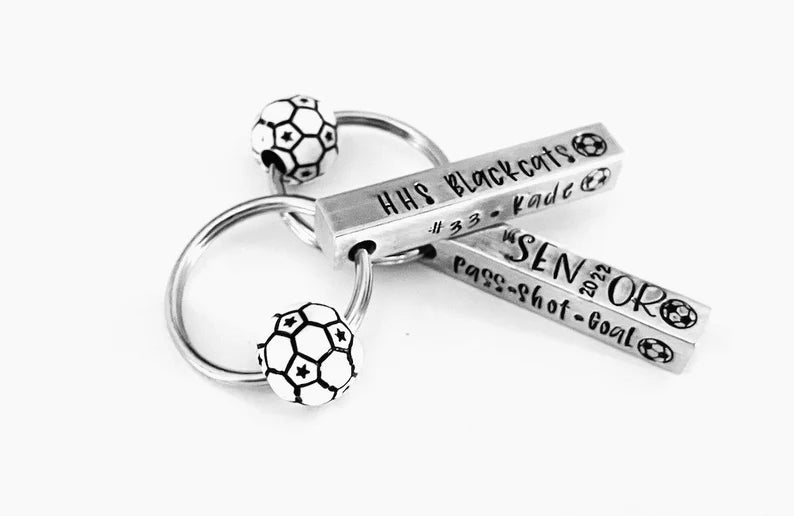 Personalized soccer Senior key chain senior 2024 soccer gift hand stamped metal key ring high school senior gift personalized Senior gift