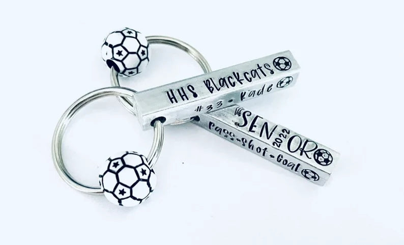 Personalized soccer Senior key chain senior 2024 soccer gift hand stamped metal key ring high school senior gift personalized Senior gift