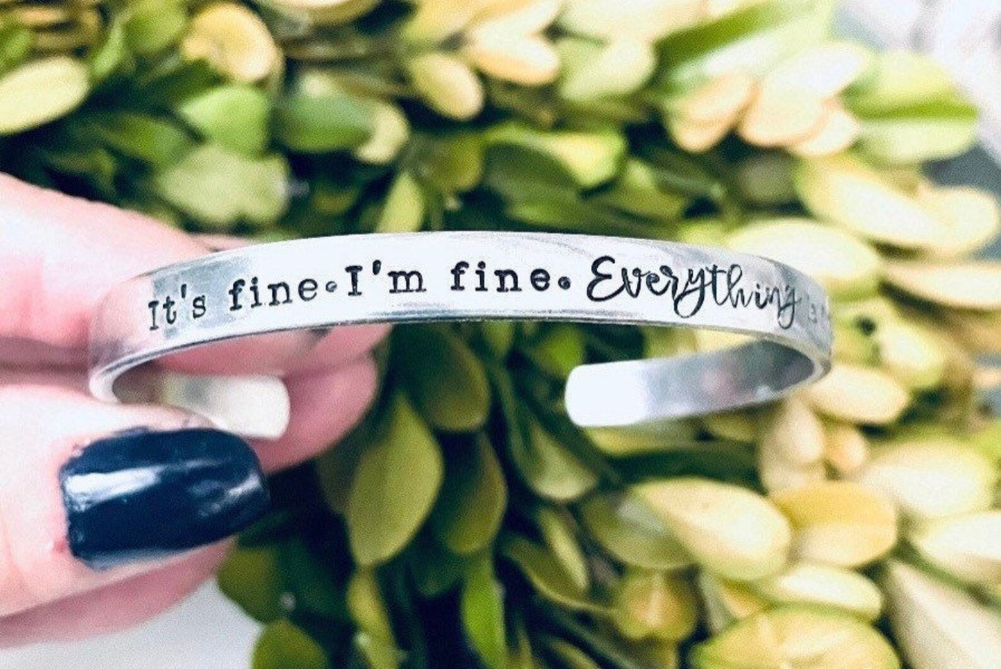 It’s fine I’m fine everything is fine hand stamped bracelet introvert gift sarcastic bracelet fun gift birthday gift for her I’m fine